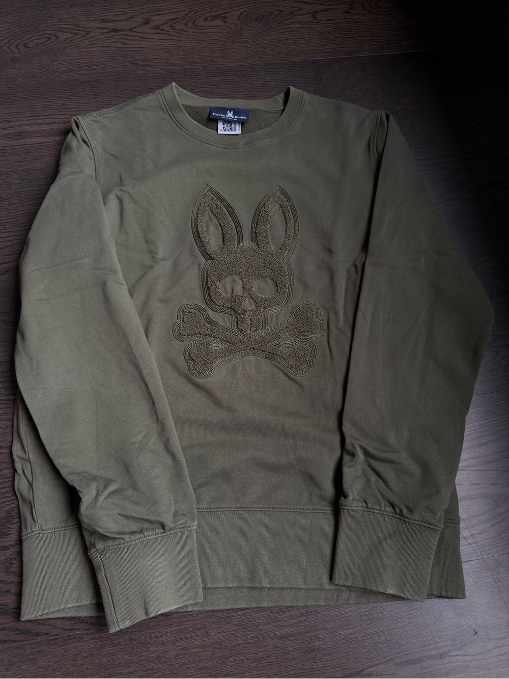 Psycho Bunny Olive Green Embroidered Logo Crewneck
